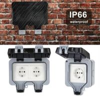 IP66 Outdoor Waterproof Wall Switch Power Socket EU German Standard Doublle Power Switch Surface-Mounted Flush-Mounted 220-250V Power Points  Switches