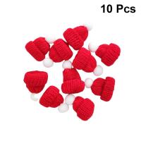 【cw】10PCS Knitted Small Christmas Hat Santa Claus Cap Cute Christmas Hats Headdress Party Favors DIY Handmade Accessories (Red) A35 ！