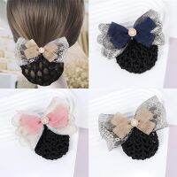 Korean version elegant texture double layer bow headdress purple professional curly hair net bag exquisite headdress