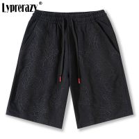 Lyprerazy Summer National Tide Dragon Embroidery Casual Shorts Mens Loose Straight Sports Chinese Style Shorts