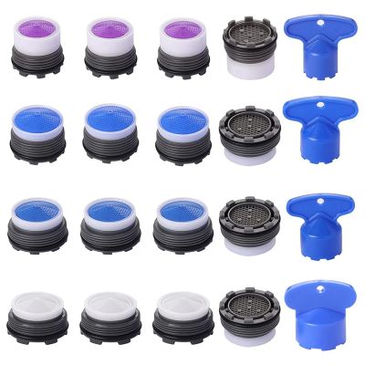 20Pcs Faucet Aerators, M16.5 M18.5 M21.5 M24 Faucet Cache Aerator Water Saving Flow Restrictor with Key Removal Wrench