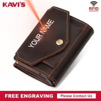 KAVIS RFID Blocking Card Holder Wallet Men Automatic Aluminium Pop Up ID Card Case Crazy Horse Leather Coin Purse Engraving