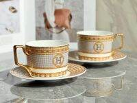 H - New Delicate Bone China Mosaic Coffee Cup Sets 2Cups and 2Saucers, Tea Cups and Saucers , Gift for Friends