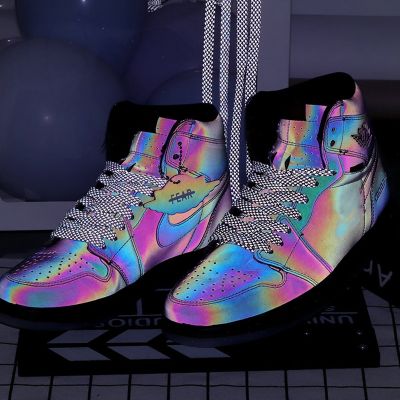 【CW】 100CM Reflective Flat Shoelaces Shoes Adult Children Fluorescent Sneaker Buckle Metal Shoestrings