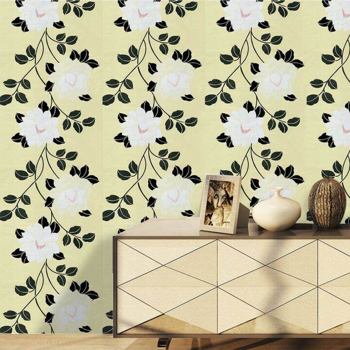 Waterproof Bedroom Cream Floral Wallpaper Decor Self Vinly Wallpaper