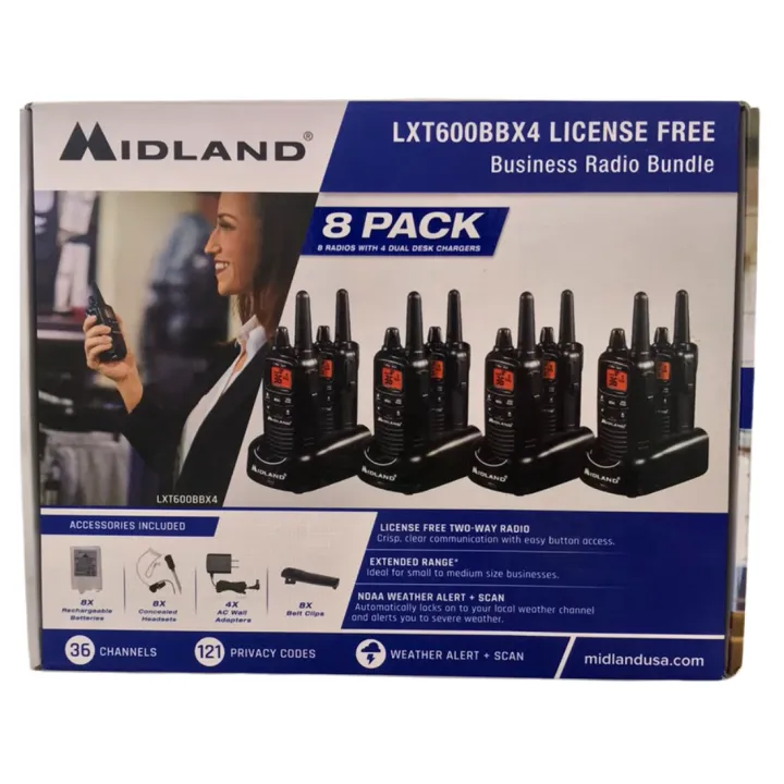Midland License Free Business Radio Bundle 8 Pack Radios with 4 Dual Desk  Chargers (LXT600BBX4) | Lazada PH