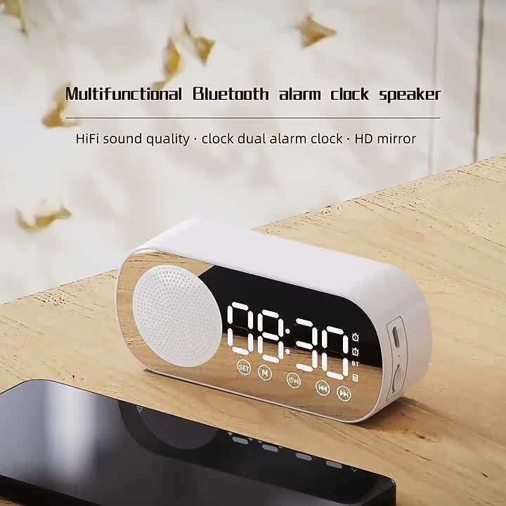 Led Mirror Digital Alarm Clock Speaker Wireless Clock For Home Office Big Time Display Table
