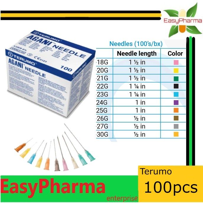 Terumo AGANI Disposable Needles [100pcs per box] 18G/ 20G/ 21G/ 22G ...