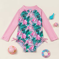 ชุดว่ายน้ำสำหรับเด็กผู้หญิงแขนยาว Flamingo ชุดว่ายน้ำชุดว่ายน้ำชิ้นเดียว Summer Beach Wear