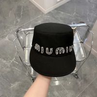 Korean version of miu miuˉHepburn style letter rhinestone duck tongue hat Spring/Summer trendy brand internet red ins fashionable flat top equestrian hat trendy hat