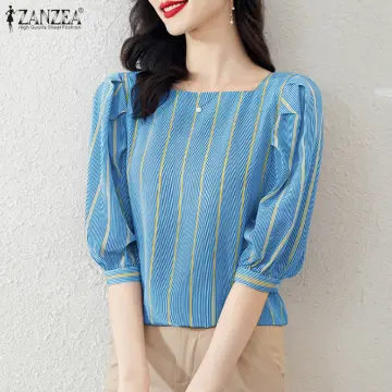 Clearance Sale)(Freeshipping) Esolo ZANZEA Korean Style Womens 3/4 Sleeve  Silky Satin Cowl Neck T Shirt Blouse Plain Ladies Wedding Tops KRS #11