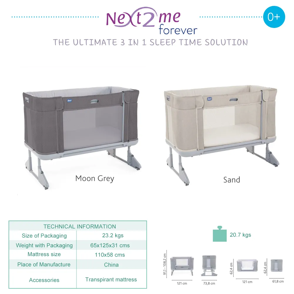 Chicco Next2Me Forever SideSleeping Bedside Cot Cool Grey
