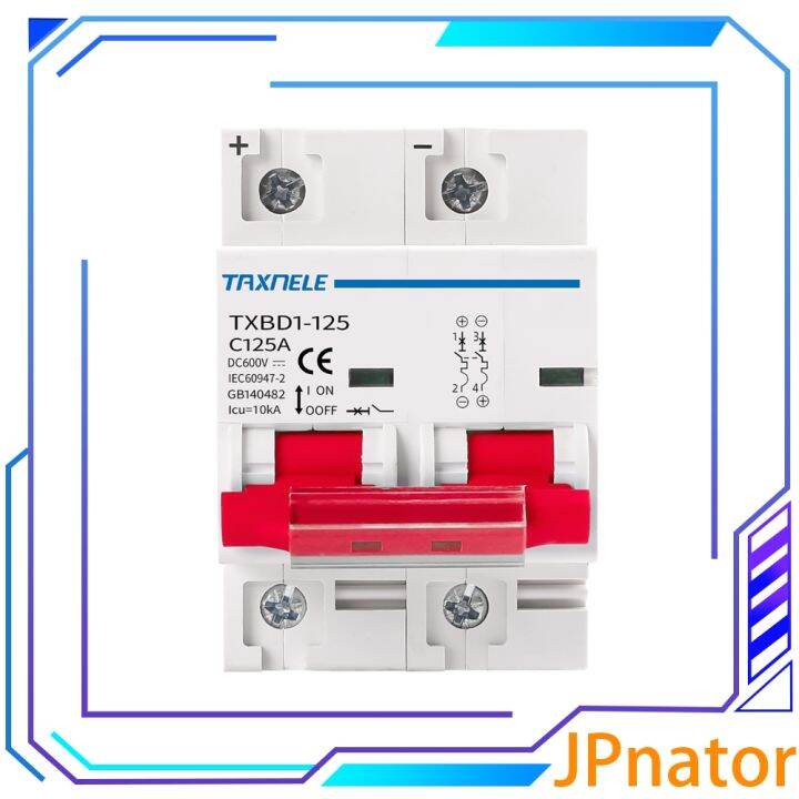 JPnator 2P DC 600V Solar Mini Circuit Breaker Switch 125A 100A DC MCB