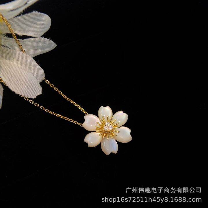 cod-s925-สีเงิน-fanjia-สีขาว-fritillaria-ดอกไม้ใหม่หญิงชุบทองดอกเดซี่เล็กหกกลีบจี้โซ่กระดูกไหปลาร้าดอกไม้ไฟ