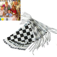 30M สีดำสีขาว Checkered Racing Bunting Garland แบนเนอร์ธงธงวันเกิด Baby Shower ตกแต่งเด็ก Topper Bunting-zlskjgmcbsb