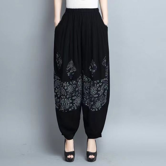 Plus Size M-8XL Women's High Waist Vintage Harem Black Pants