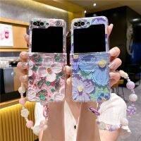 เคสโทรศัพท์สร้อยข้อมือดอกไม้หลากสีสำหรับ Samsung Z พลิก5 Z Flip5 ZFlip5พลาสติกแข็งกันกระแทกแบบพกพา