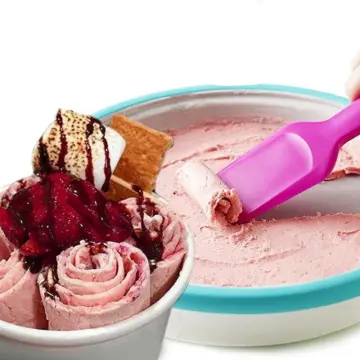 Ice Cream Maker Instant Ice Cream Rolled Pan with 2 Spatulas Fruit Sweet  Spot Sorbet Frozen Yogurt Homemade Roller Plate - AliExpress