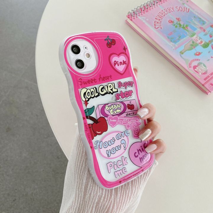 เคสสำหรับ-iphone-11-13-12-14-pro-max-xr-7-8-plus-6-6-6s-13-mini-14-plus-เคสใส่โทรศัพท์นิ่มใสกรอบคลื่นเกลียวลายเสือดาวสีชมพูเชอร์รี่ผลไม้-tpu-กันกระแทกคู่