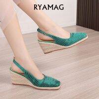 RYAMAG รองเท้าส้นสูงรองเท้ามีส้นสตรีแพลตฟอร์มสูง Espadrilles หัวสี่เหลี่ยมรองเท้าลำลองผู้หญิง Sals รองเท้าแฟชั่นทอเดียวธรรมชาติ