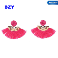 BZY Bohemian ต่างหูระย้าสำหรับผู้หญิงฤดูร้อน Fringe ต่างหูดอกไม้สไตล์โบฮีเมียนงานแต่งงานแขวนตุ้มหู