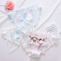 New Japanese Style Embroidery Lace Milk Silk Womens Low-Rise Underwear Three Colors Optional Milk Silk Briefs