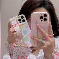 ซิลิโคนสีชมพูสายรัดข้อมือน่ารักสำหรับ iPhone 14 13 12 11 Pro Max กันแดดป้องกันปลอกเคสโทรศัพท์รูปหัวใจสีรุ้งน่ารัก