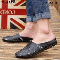 Sandals mens handmade leather baotou half slippers dou men leisure shoes air hole cool man