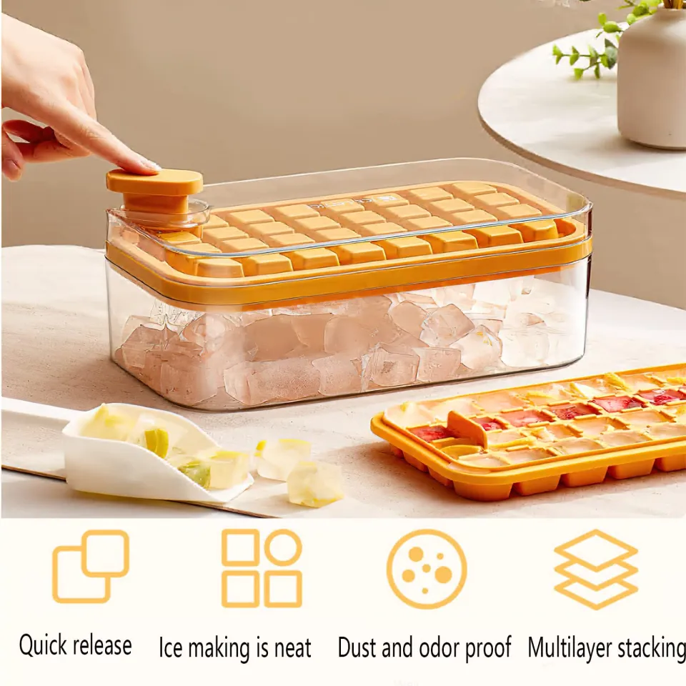 64 Grid ice cube molder with Lid and Bin big ice maker mold plastics ice  tray with cover ice crusher