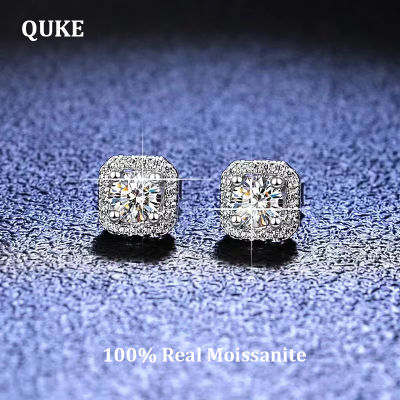 QUKE จริง Moissanite สแควร์ S Tud E Arrings 0.5ct 1ct D สี VVS1บริสุทธิ์925เงินสเตอร์ลิงสำหรับผู้หญิงแต่งงานเครื่องประดับ Fine EA014