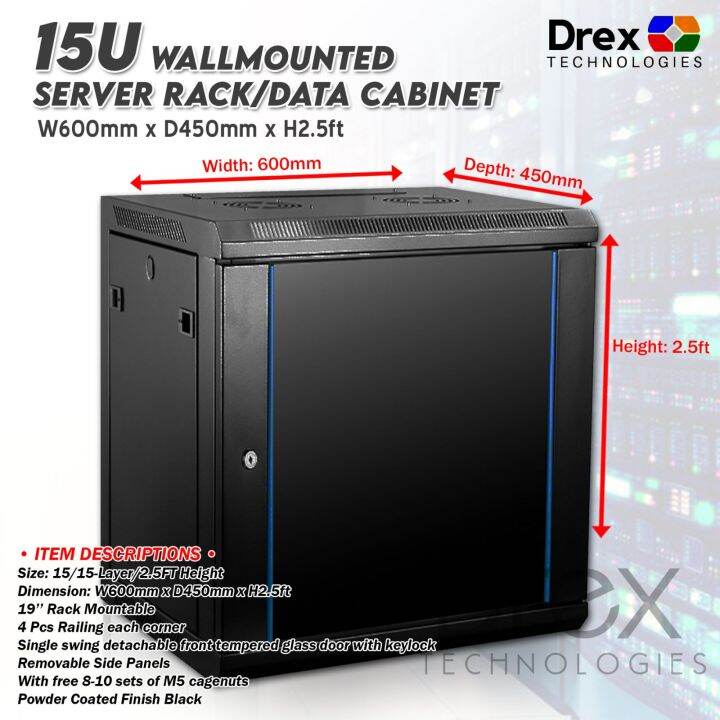 15U 15Layer Wallmounted Data / Server Rack W=600 x D=450mm x H
