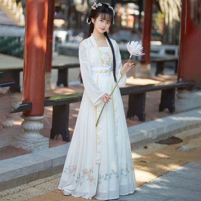 Hanfu เครื่องแต่งกายผู้หญิงโบราณชุดนางฟ้าดั้งเดิมดอกไม้จีนดั้งเดิมเลดี้หรูหราราชวงศ์ฮั่นเสื้อผ้าคอสเพลย์เวที