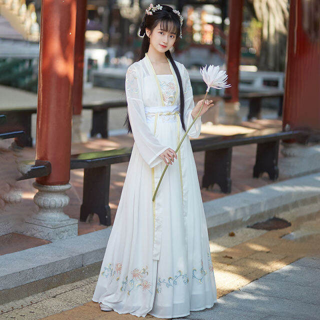 hanfu-เครื่องแต่งกายผู้หญิงโบราณชุดนางฟ้าดั้งเดิมดอกไม้จีนดั้งเดิมเลดี้หรูหราราชวงศ์ฮั่นเสื้อผ้าคอสเพลย์เวที