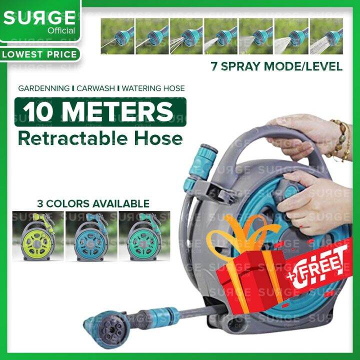 SURGE Retractable Garden Hose with 7 Spray Modes 10meters Retractable ...