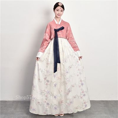 【Available】ผู้หญิงเกาหลีแบบดั้งเดิม Hanbok ชุด Retro แฟนซีลูกไม้งานแต่งงานชุด Royal Princess Elegant ชาติพันธุ์เวทีพื้นบ้านเต้นรำเครื่องแต่งกาย