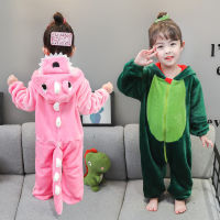 Winter Dinosaur Boys Girls Pajamas Jumpsuits Warm Kids Cartoon One-piece Pajamas Children Cute Animal Coral Flannel Sleepwear