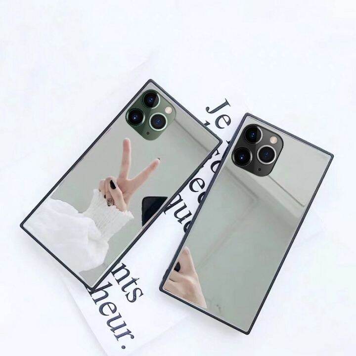 เคสโทรศัพท์มือถือ-แบบนิ่ม-ขอบสี่เหลี่ยม-มีกระจก-สําหรับ-iphone-14-13-12-11-pro-max-x-xs-xs-max-8-7-6-6s-plus-se-2020