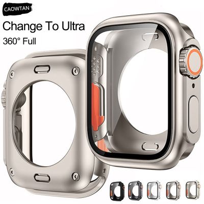 Change To Ultra 49mm Cover for Apple Watch 8 7 45mm Screen Protector PC 360 Full Glass Upgrade Case IWatch Series 4 5 6 Se 44mm Cases Cases