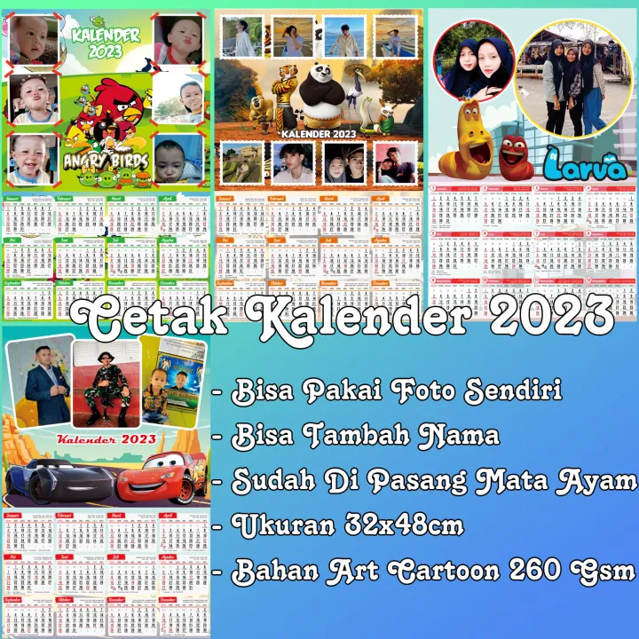 Kl08 Cetak Kalender 2023 Custom Foto Sendiri Background Karakter Kartun Kalender Dinding 0222