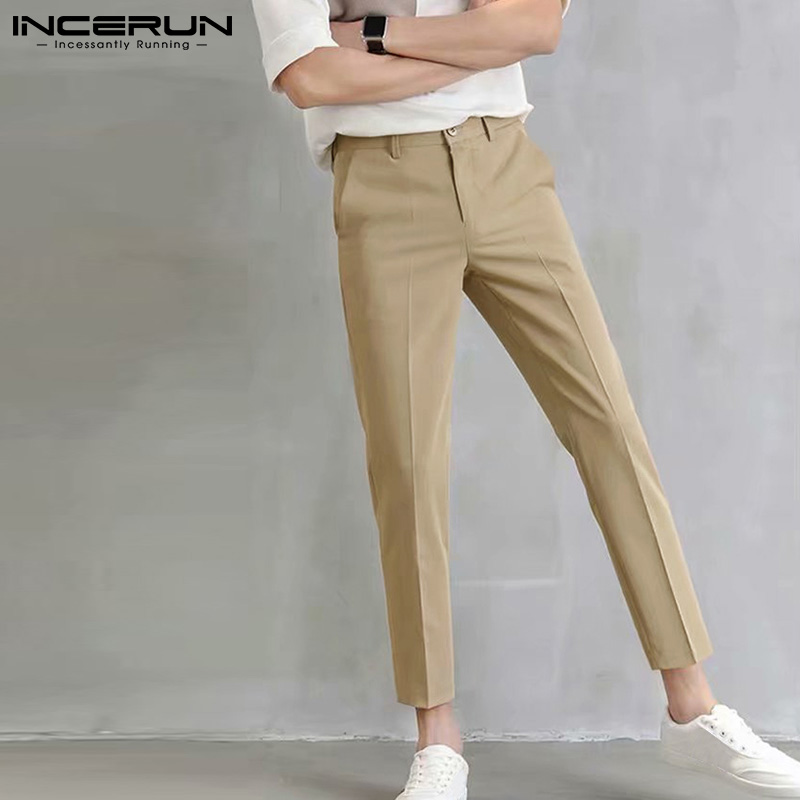 Mens Cotton Trousers Business Work Formal Casual Loose Smart Straight Leg Pants 