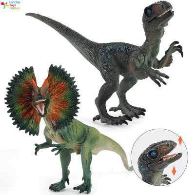 ฟิกเกอร์แอคชั่นไดโนเสาร์ยุคจูราสสิก2ชิ้น,โมเดลสัตว์โบราณเหมือนจริงหุ่นของเล่น Velociraptor Dilophosaurus【cod】
