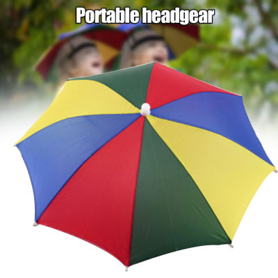 [hot]50cm Rainbow Umbrella Hat Foldable Portable for Adults Kids Travel Hiking Fishing B2Cshop