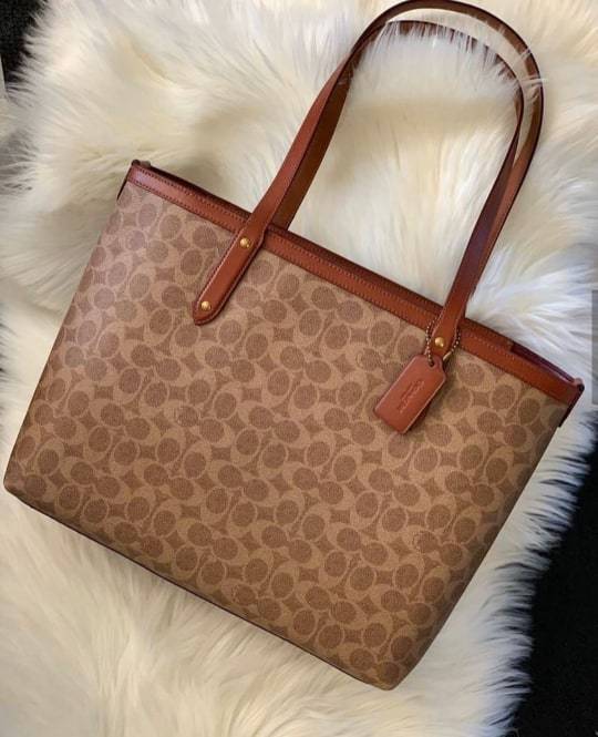COACH Coated Canvas Signature Central Tote Bag in Brown