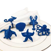 Coastal Sea Creatures Metal Napkin Rings 6 PCS Blue Nautical Napkin Holders for Home Décor Dining Table Banquet Family Gathering