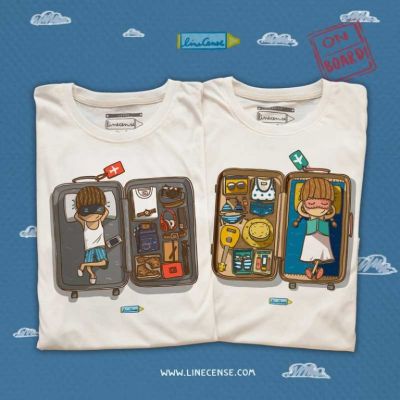 Boy and Girl "On Board" t-shirt เสื้อยืด ลายนักเดินทาง ท่องเที่ยว เสื้อคู่ เสื้อครอบครัว