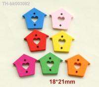 ﹍◐☇ 50pcs/Lot 18x21mm Kawaii house shape wooden button Heart design buttons for DIY Scrapbooking (ss-k625)