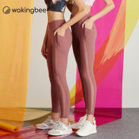 Wakingbee Figure Leggings (Maroon) เลกกิ้ง ออกกำลังกาย ตัดต่อตาข่าย เอวสูง พรางหุ่น มีกระเป๋า