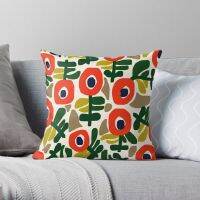 Marimekko สดใสนามธรรมดอกไม้ Scandinavian ในสีส้มและสีเขียวสองด้านหมอนผ้าฝ้ายปกหมอนอิงสี่เหลี่ยมของตกแต่งโซฟาบ้านปลอกหมอน