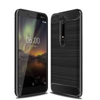 ทนทานเกราะปกหลังสำหรับNokia 6.1 / Nokia 6 2018 5.5 นิ้วซิลิโคนอ่อนนุ่มTPUโทรศัพท์กรณีคาร์บอนไฟเบอร์เนื้อแปรงโทรศัพท์ปลอก