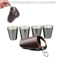 4pcs/set 70ml Mini Stainless Steel Cups Wine Beer Whiskey Cups With Leather Cover Bag Portable Outdoor Travel Cup For Camping